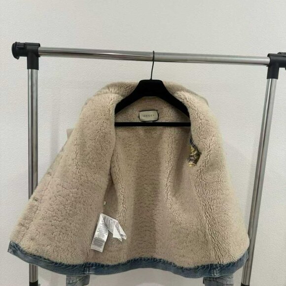NWT Authentic Gucci Gucci Shearling-Lined Embroidered Denim Jacket - Picture 3 of 5